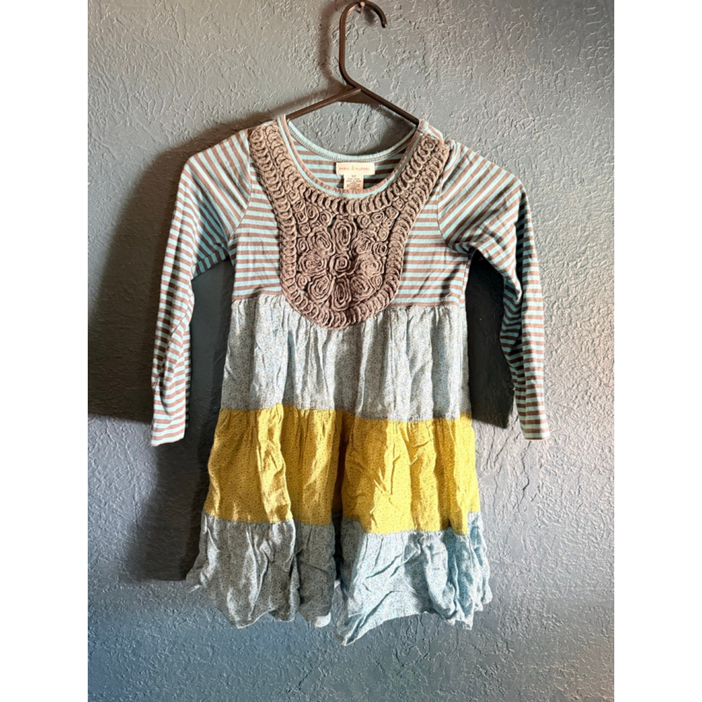 MIMI AND MAGGIE Long Sleeve Striped Floral Dress Girls